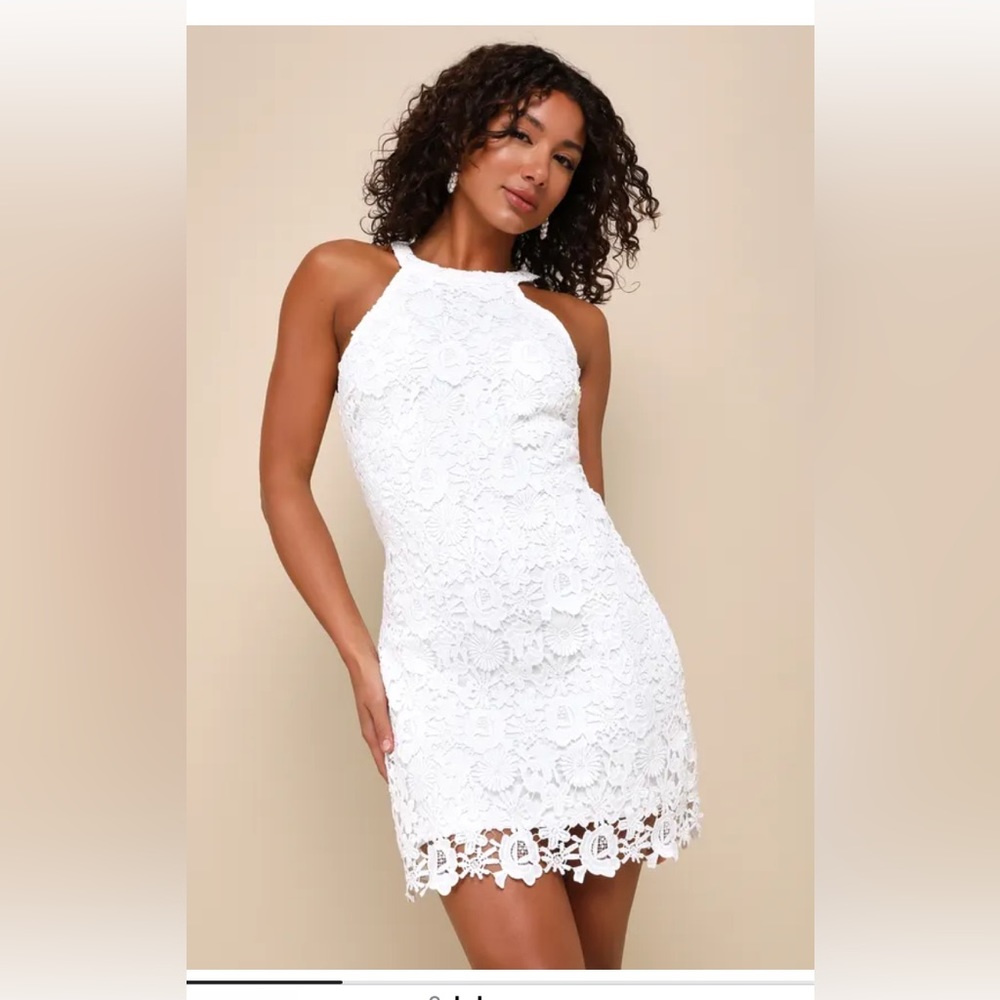 Lulu's White Lace Halter Dress